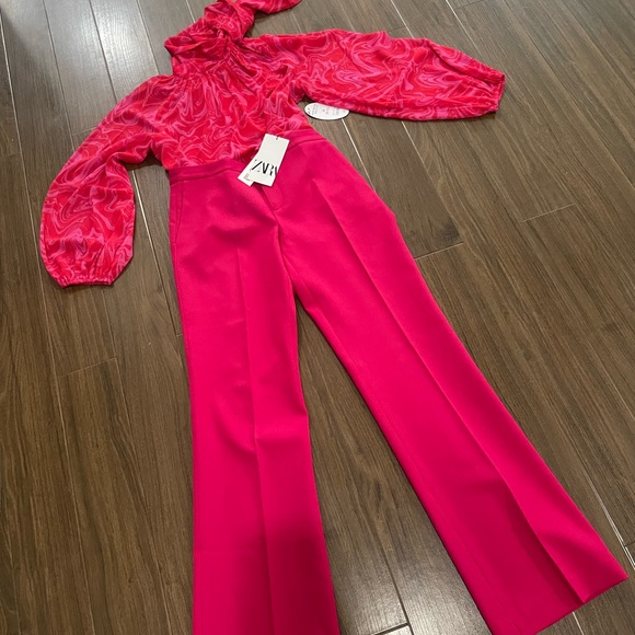 Zara pink full length pants and non Zara blouse top - Picture 3 of 9